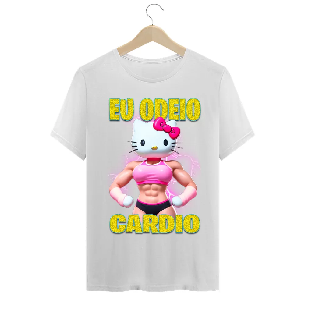 Camiseta feminina hello kitty maromba – eu odeio cardio