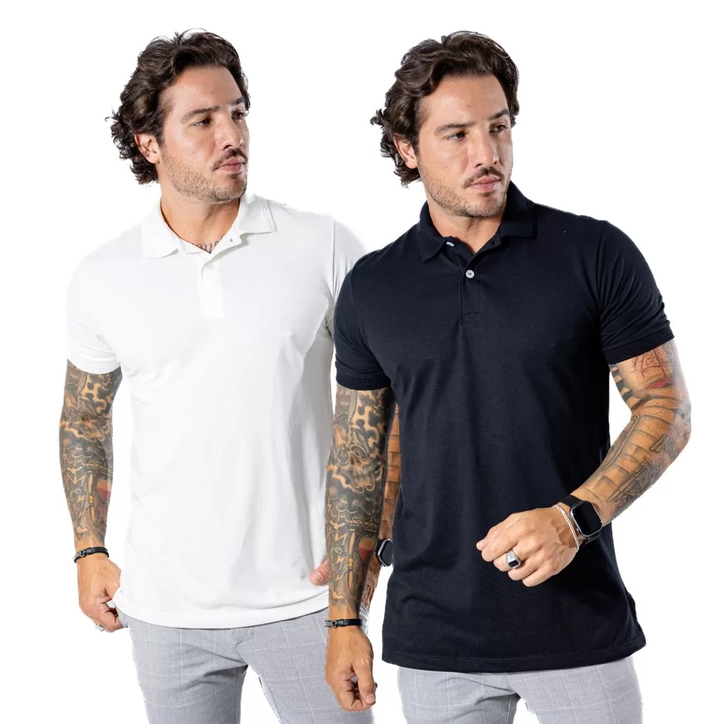 Kit 2 Camisa Polo Masculina Premium Piquet Duplo