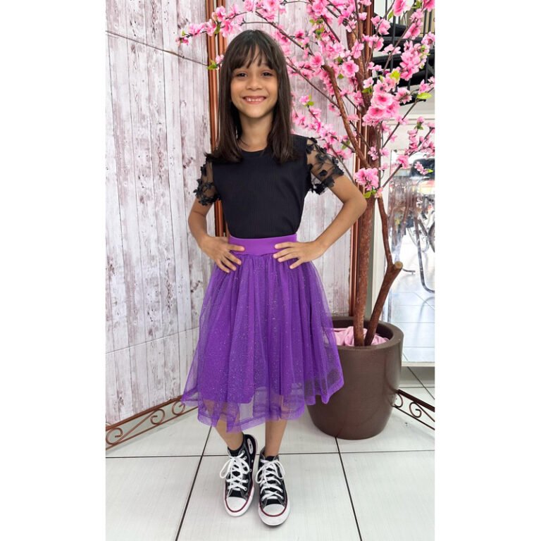 Saia de tule gliter infantil premium com forro ide