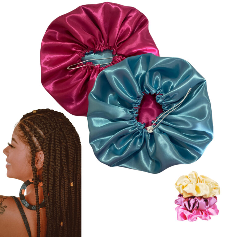 2 Touca de Cetim Grande / Box Braids Dupla Face co