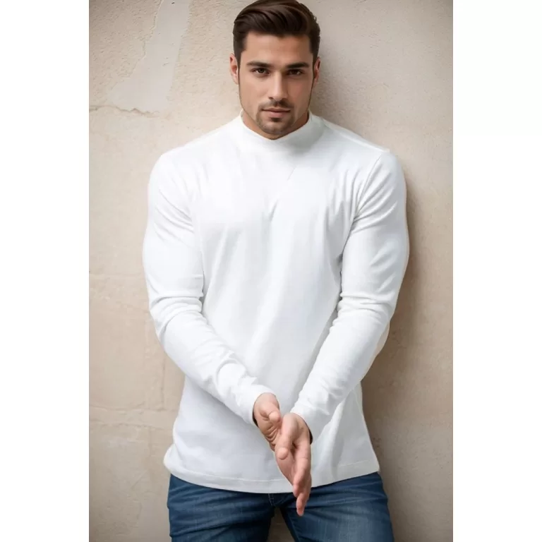 Camiseta manga longa masculina com gola alta tecid