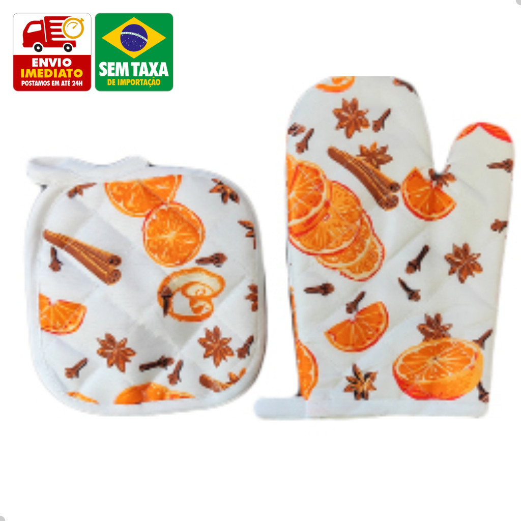 Kit Luva Térmica De Cozinha e Descanso Panela Poliéster Estampa Sortida