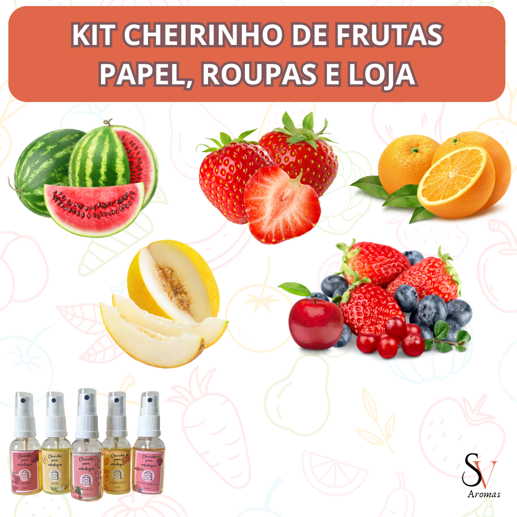 Kit Cheirinho de frutas – Perfume – cheirinho para embalagens – cheirinho para roupas de loja
