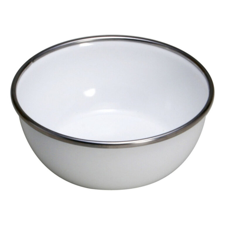 Tigela Esmaltada 1,4L Branca Borda Inox