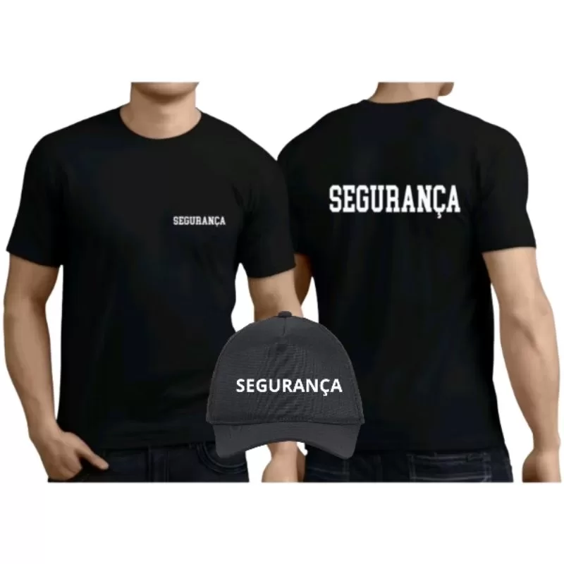 Kit de Trabalho Segurança com camiseta 100% algodão e boné estampado masculino e feminino