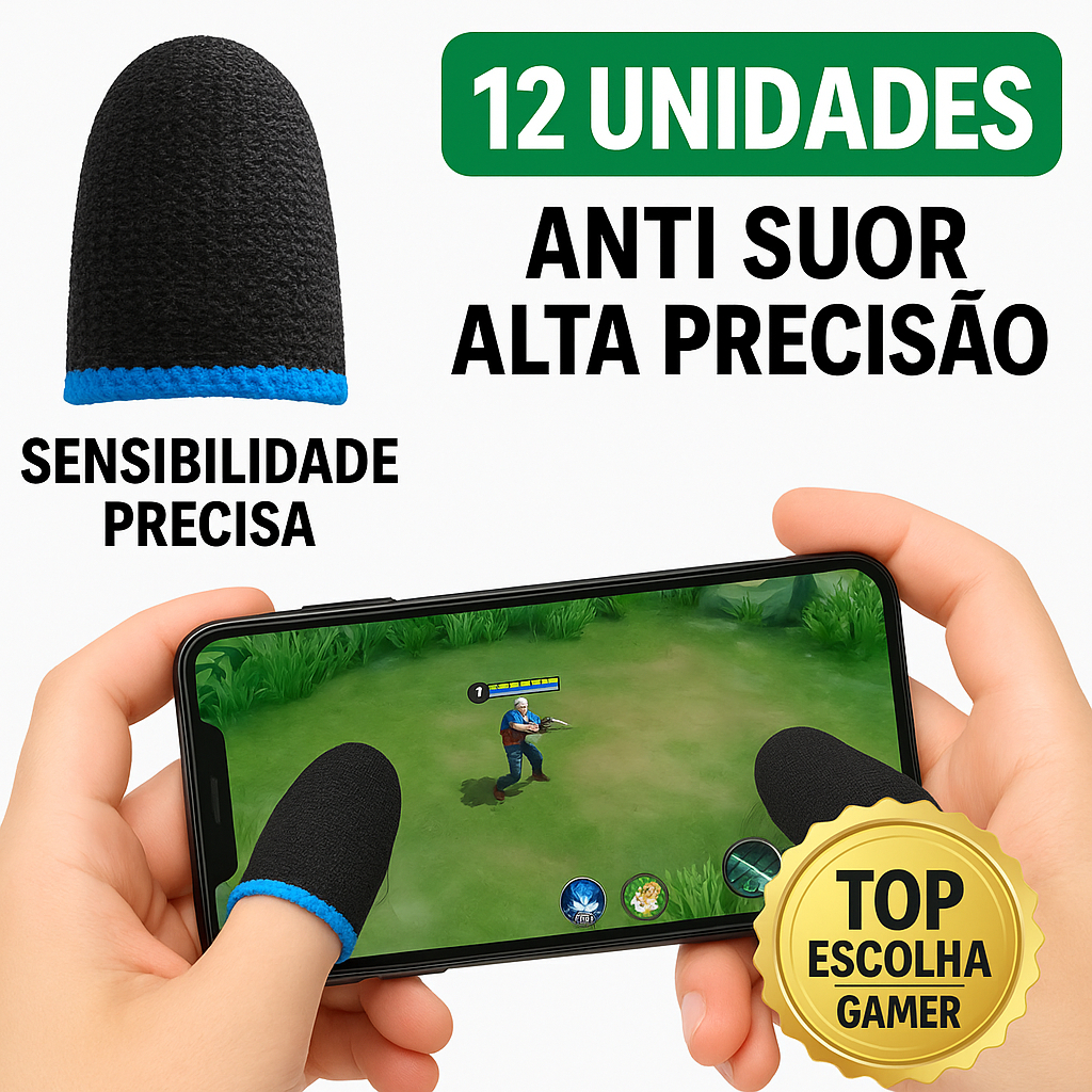 Luva De Dedo Gamer Profissional Luvinha Anti-Suor Para Jogos Celular Pro Mobile FPS Free Fire