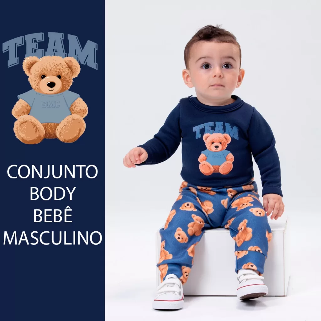CONJUNTO DE BODY BEBÊ MASCULINO SOFT FORRADO POR DENTRO