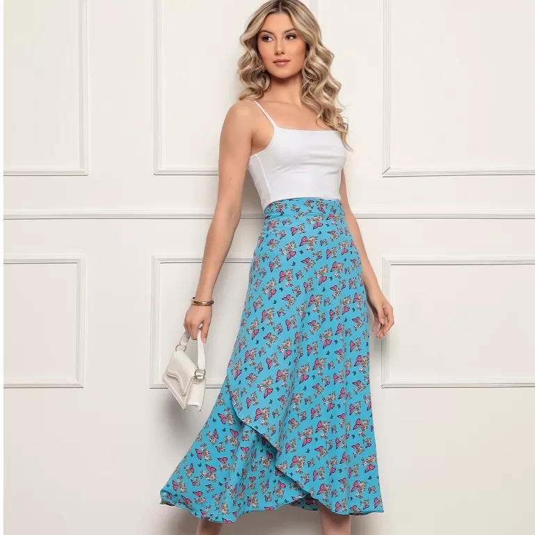 Saia envelope Feminina De amarrar Duna Floral Prim