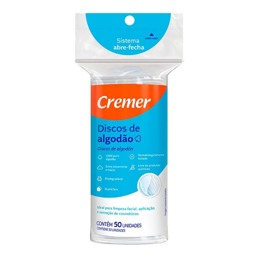 Discos de Algodão Cremer 50 Unidades Limpeza Facial Profunda