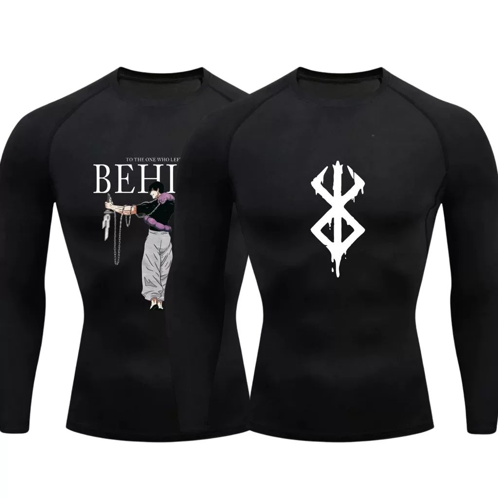 Kit 2 Camisetas Compressão Proteção Uv Estampada Tecido Gelado Segunda Pele Manga Longa Animes Toji