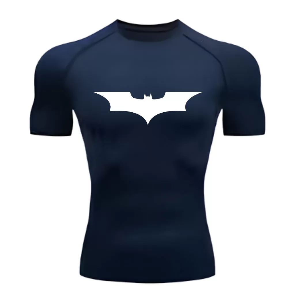 Camisa Compressão Proteção Uv 50+ Estampada Tecido Gelado Segunda Pele Manga Curta Símbolo Batman Ac