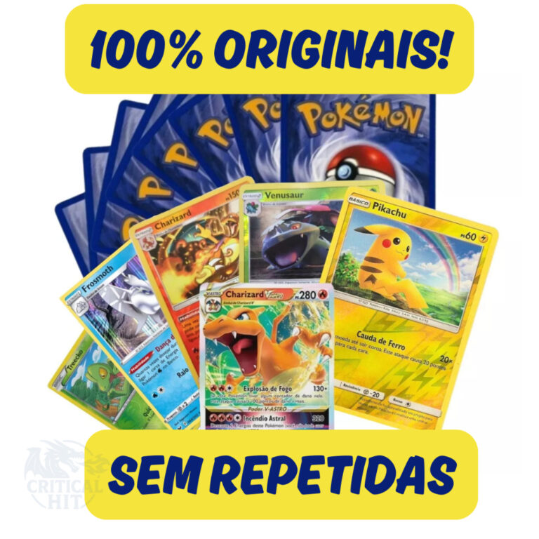 100 Cartas Pokémon Originais 10 Brilhantes e 1 Ra