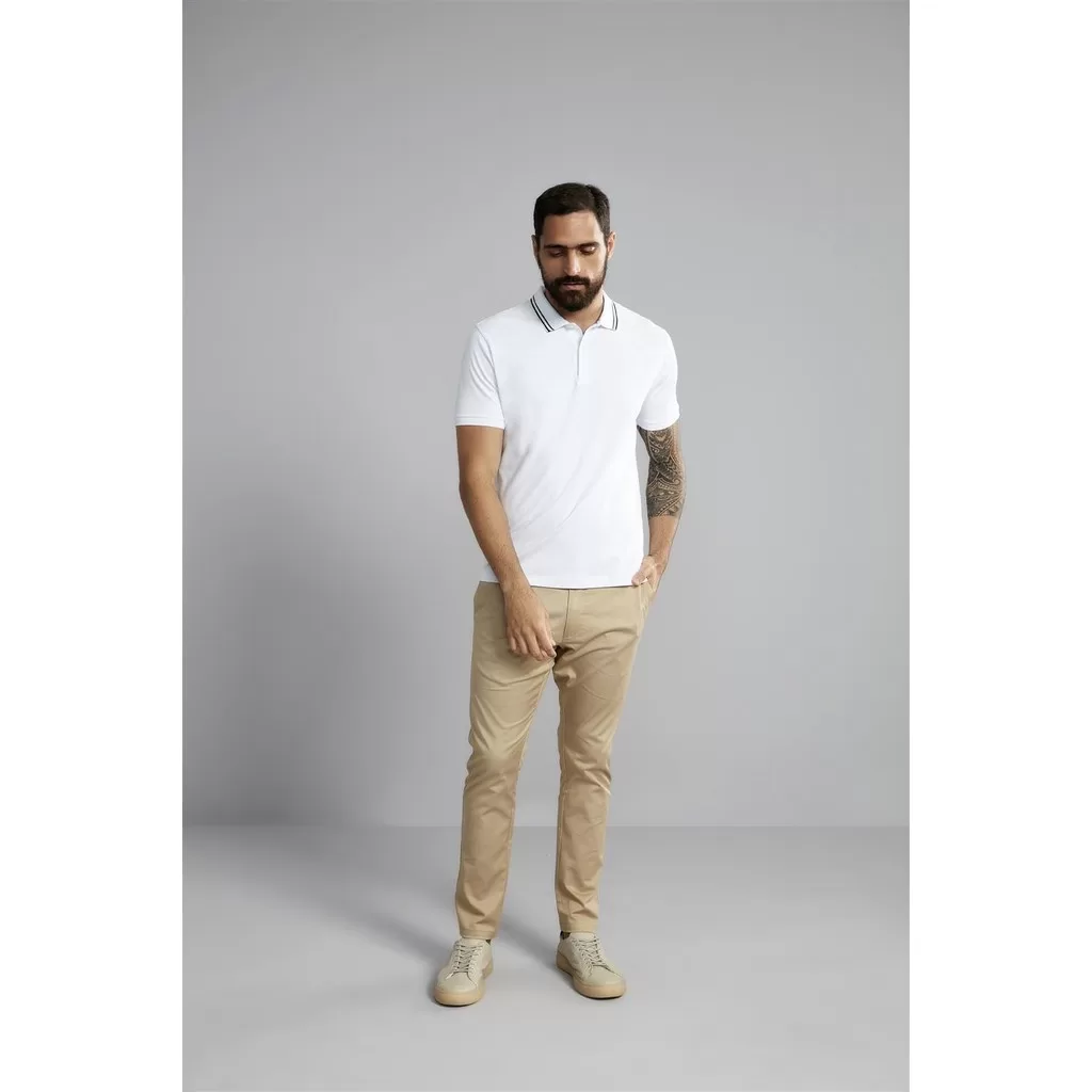 Polo Manga Curta Comfort Premium Malha – Branco