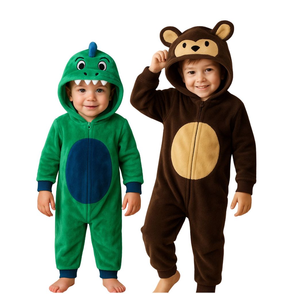 Pijama Macacão Infantil em Fleece Temático Unicórnio ,Dinossauro, Panda, Urso  Super Quentinho e Con