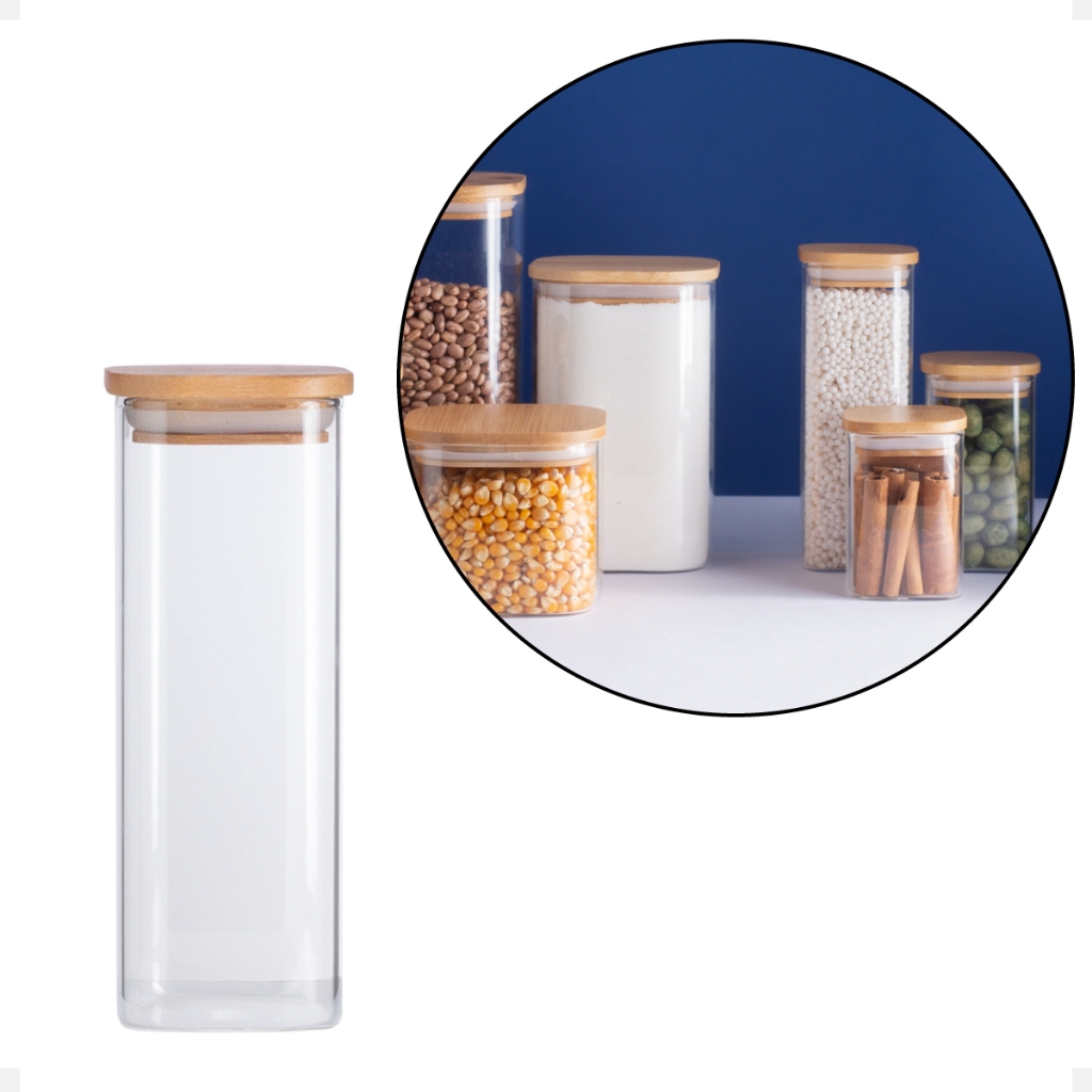 Pote Hermético Vidro Tampa Bambu com Vedação Silicone Porta Condimentos Mantimentos Temperos Cozinha