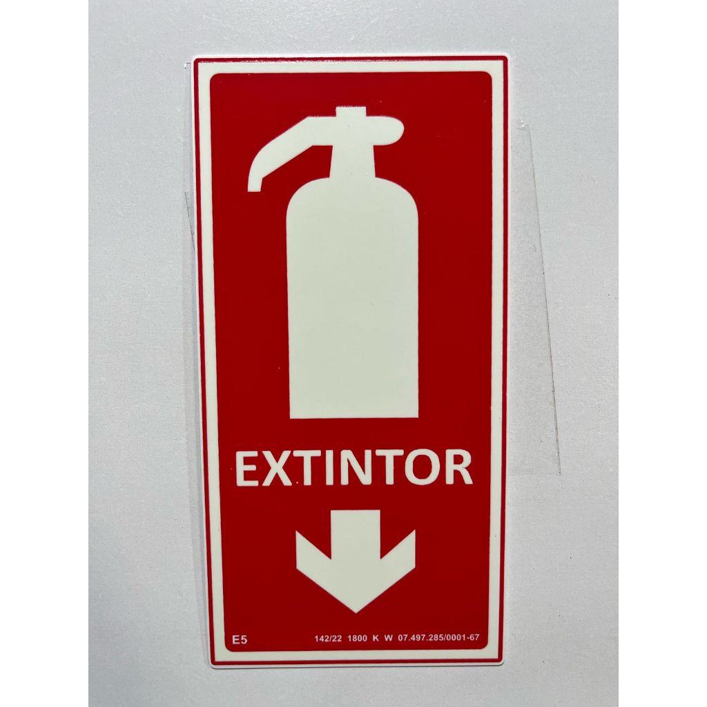 Placa de EXTINTOR 10×20 E5 fotoluminescente SEGURANÇA CONTRA INCENDIO