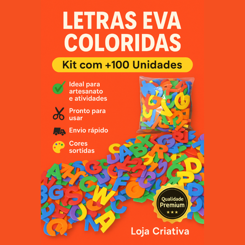 Alfabeto Móvel em EVA 570 Letras Coloridas Educativas para Alfabetização Infantil e Decoração