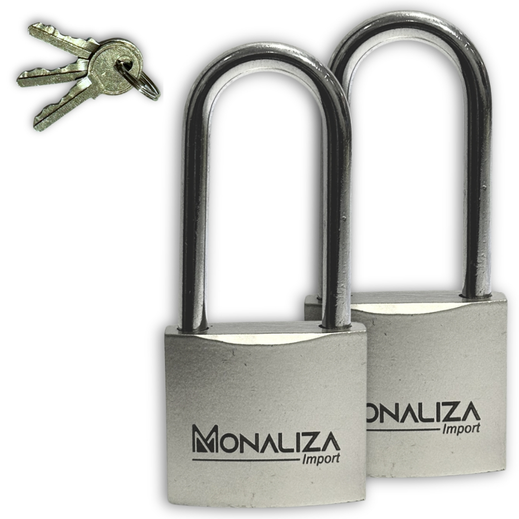 Kits 2 Cadeados Grande Portão Estepe Bike Armário Academia Mala Mochila Janela Haste Longa Segurança