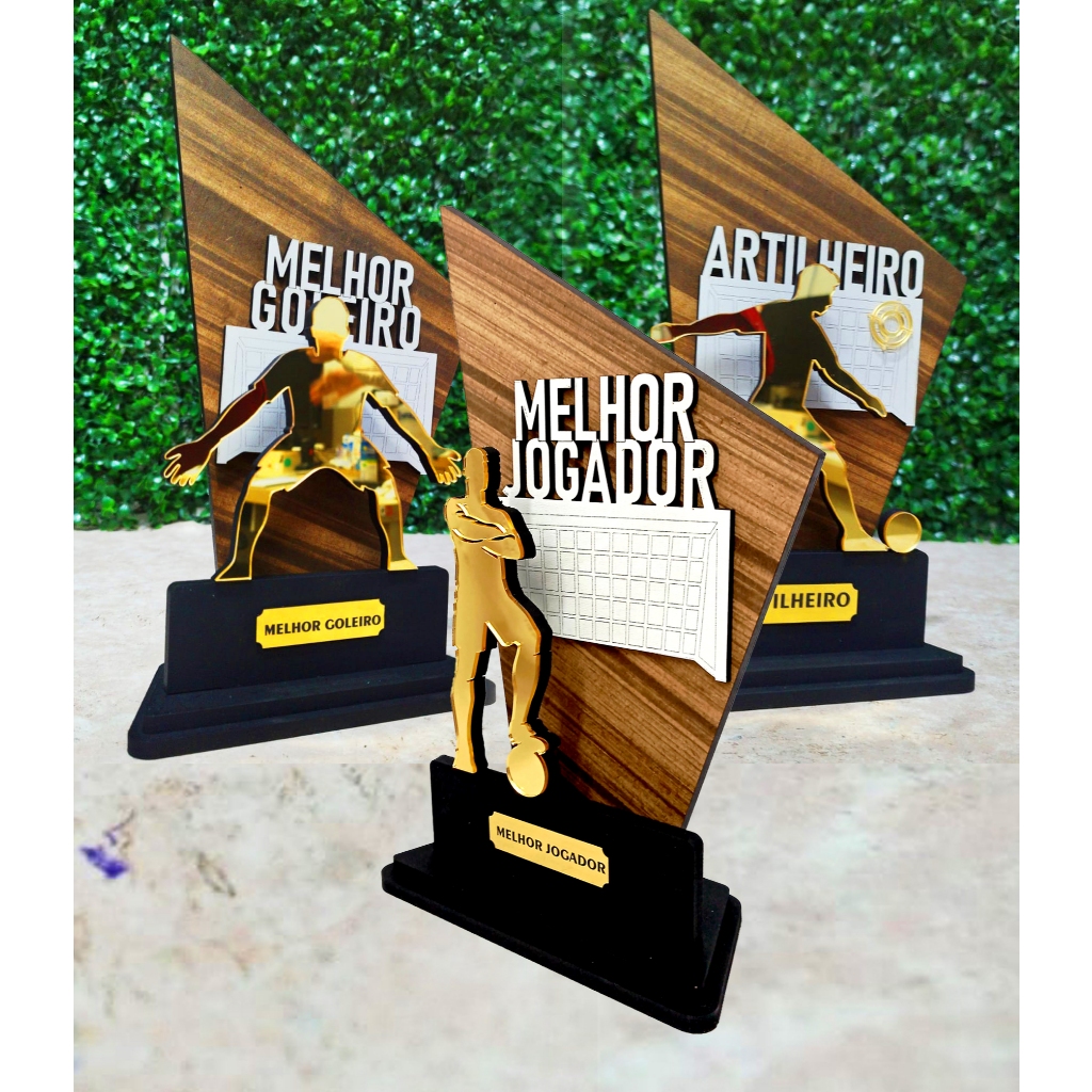 Troféu Melhor Goleiro – Artilheiro – Melhor Jogador – Melhor Técnico  Acrílico  com estrutura em MDF