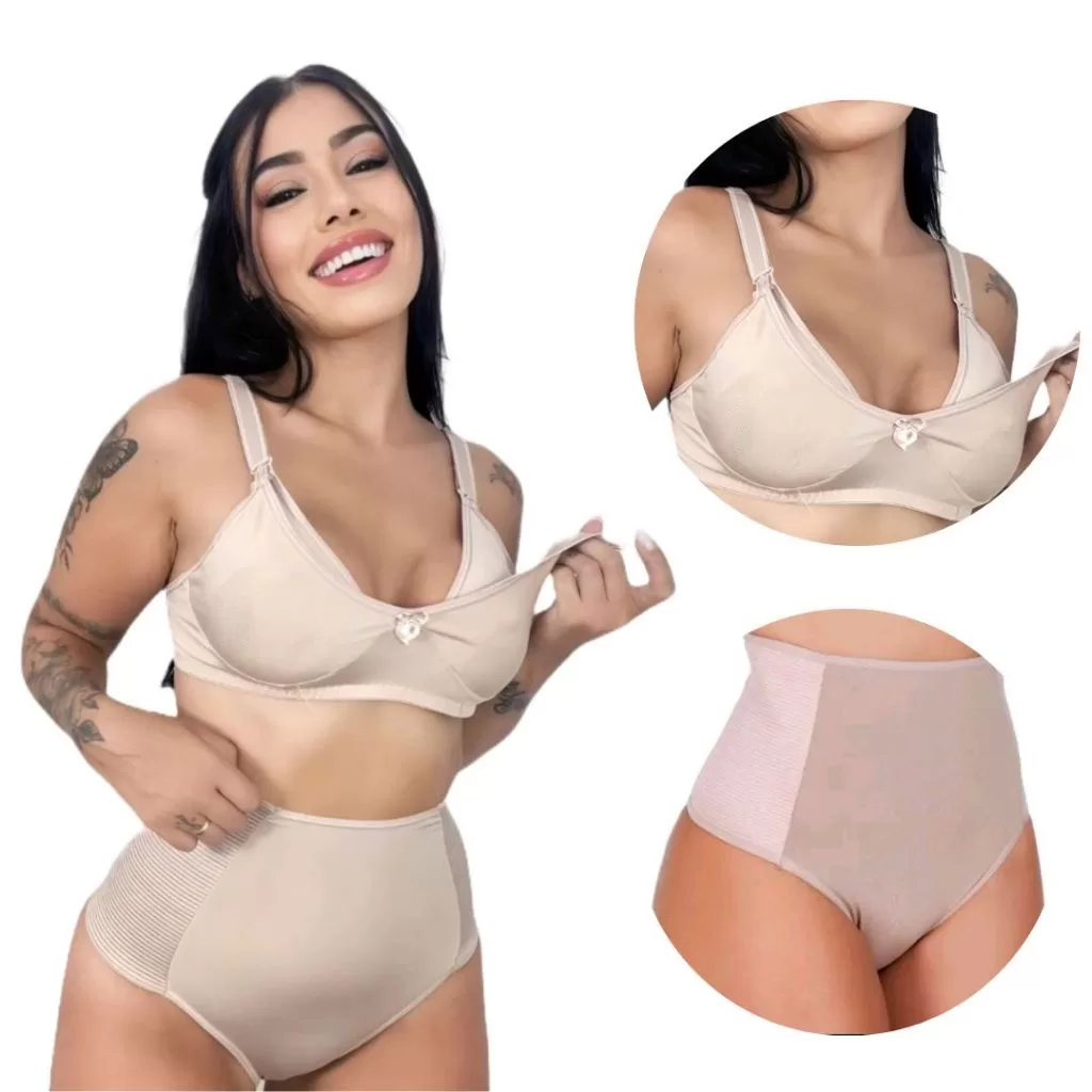 KIT 3 Conjunto Sutiã Calcinha Amamentação Dia a Dia Conforto Calcinha Galena Pós Parto Compressão
