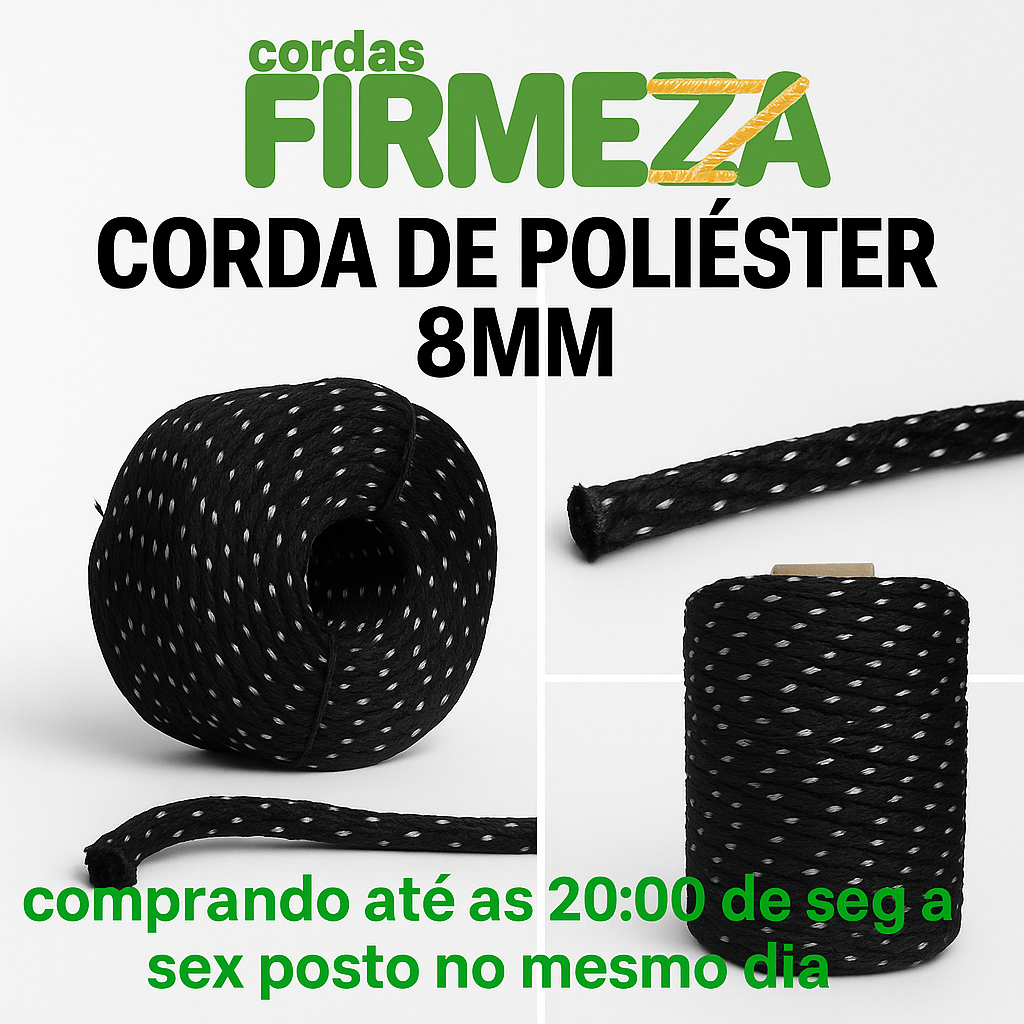 Corda 8mm Poliéster Multiuso Reforçada Amarrar Carga Caminhão Pintura Varal e Lazer – Resistente