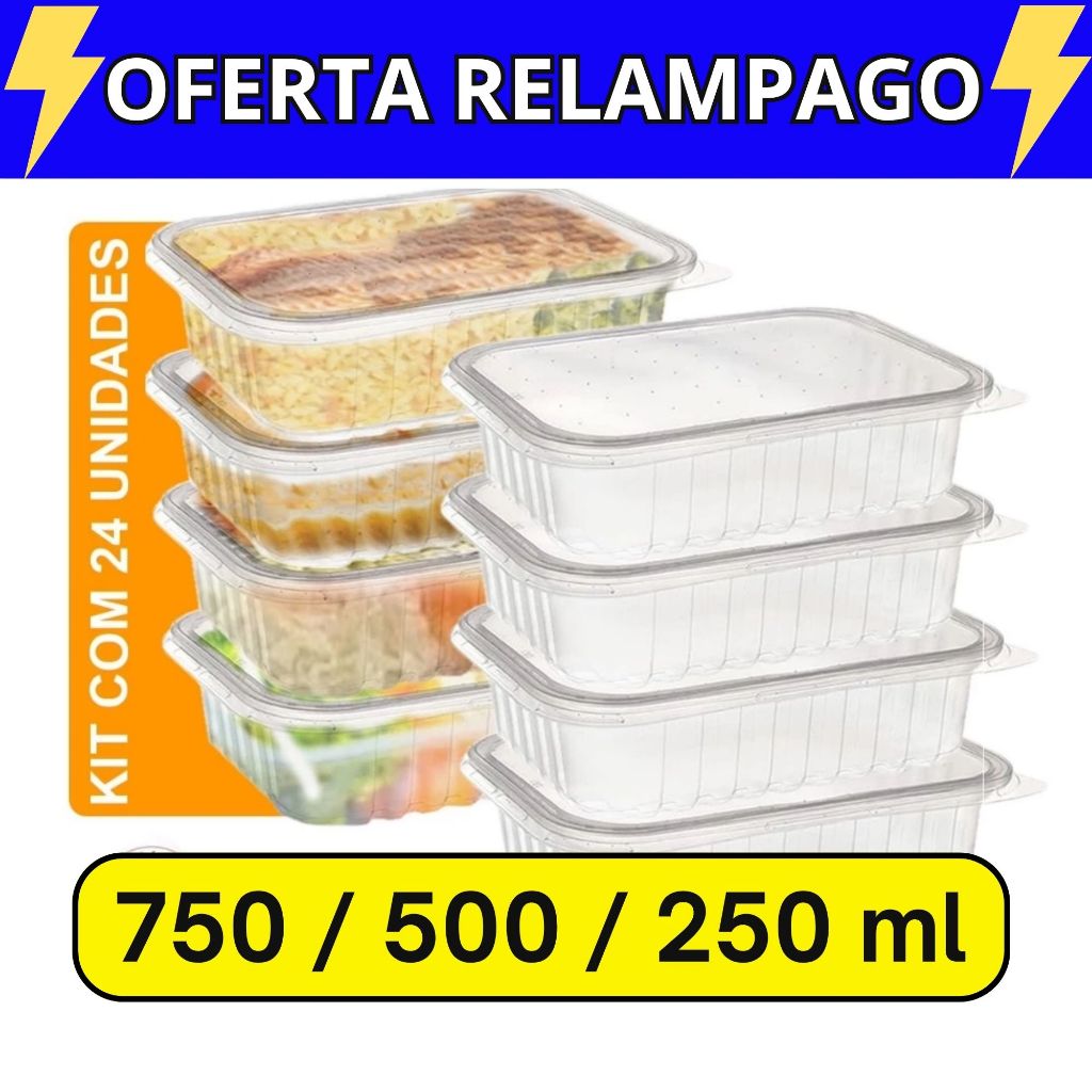 Kit 24 Unidades Pote Marmita Freezer Microondas Fitness Envio Imediato – Pote Plástico Não Tóxico