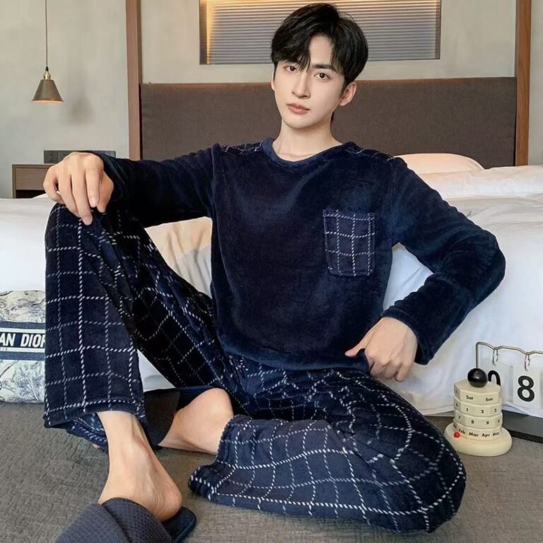 conjunto pijamas masculino inverno quente grosso v