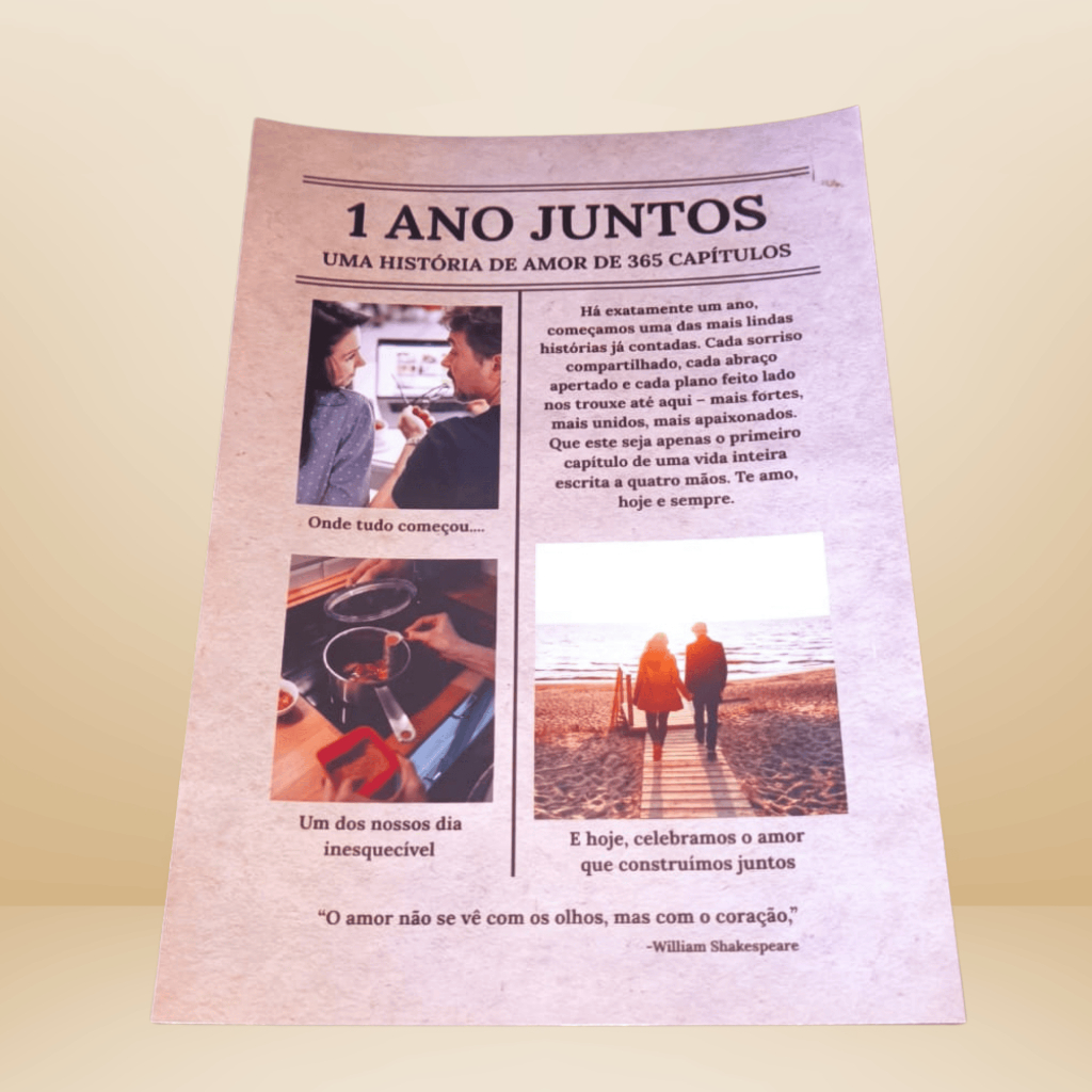 Jornal Personalizado para Casal – Personalizado Com Fotos, Texto e Frases Românticas