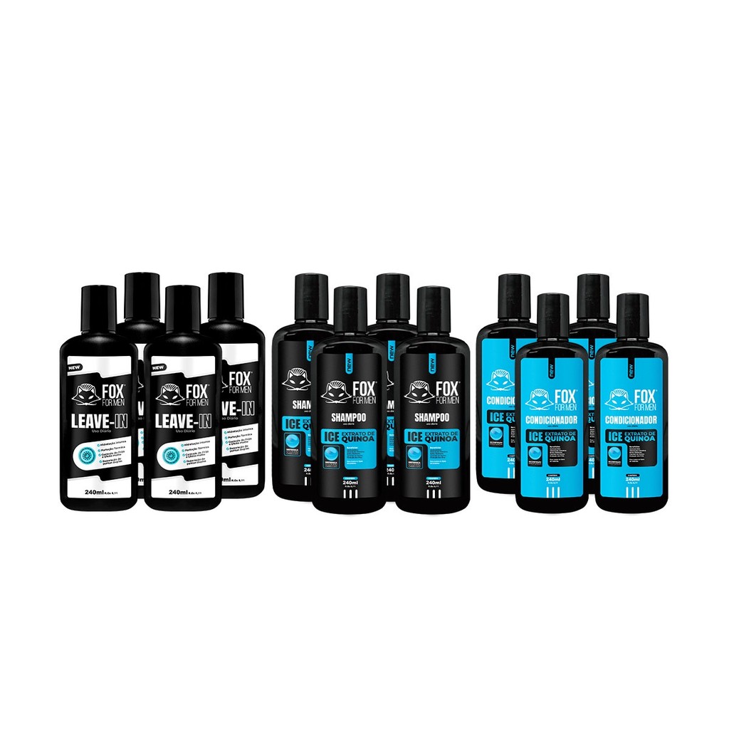 KIT 4 LEAVE IN + 4 SHAMPOO E 4 CONDICONADOR ICE FOR FOX MEN