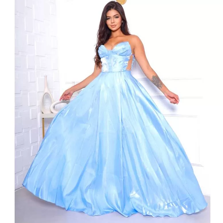 Vestido Longo de Festa Tomara que Caia Debutante Organza Formatura Casamento