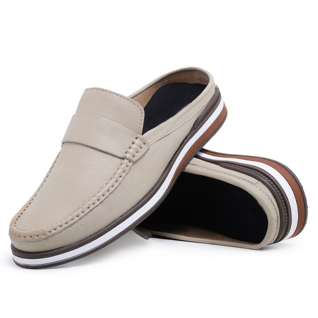 Mule Moderno Mocassim em Couro Legítimo Casual Estiloso Masculino