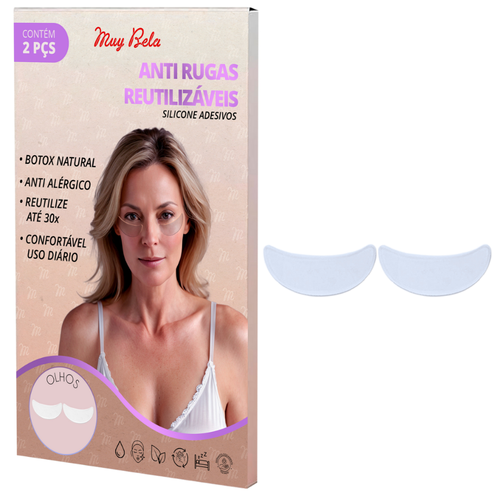 Adesivo Anti Rugas de Silicone para Olhos e Rosto Skin Care Muy Bela Reutilizável 30x Lavável Coláge