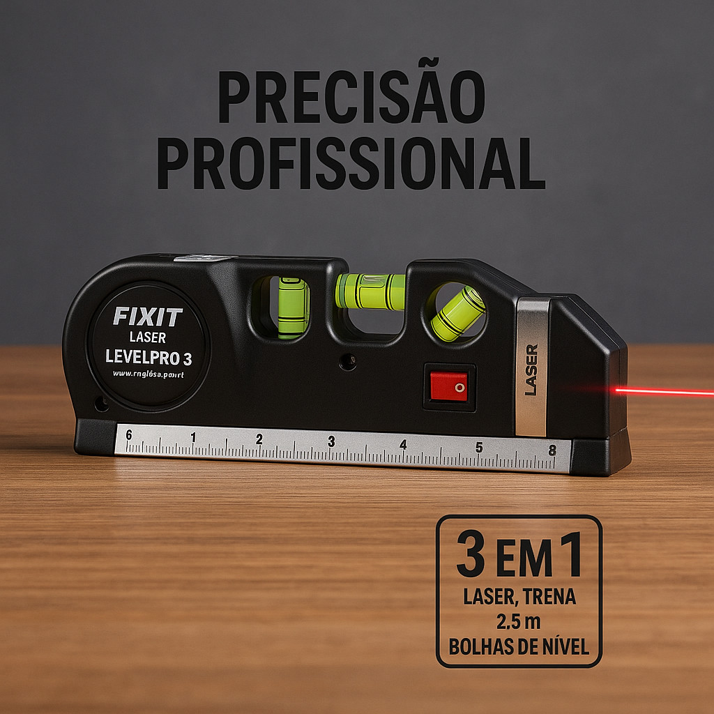 Trena de 2.5m com Nível Laser Profissional Level Pro3: 3 Estágios, Régua e Baterias AG13 Garantidas