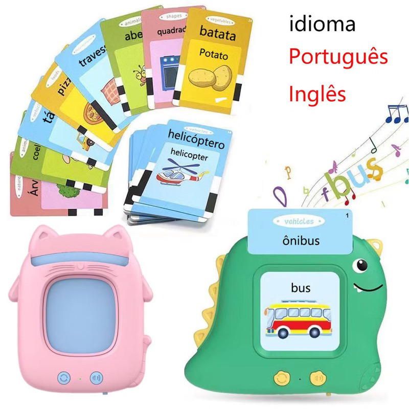 Brinquedo Card Infantil Cartão Fala Inglês Português Dino Apraxia Autismo Alfabetização 224 Palavras