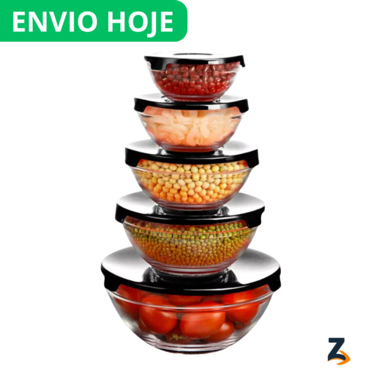 Conjunto Tigela Vidro Bowl Marmita Tampa 5 Peças 