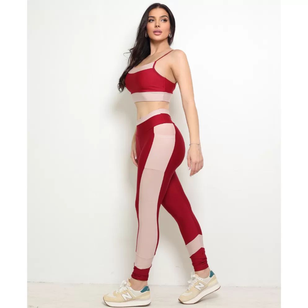Conjunto Para Academia Feminino Calça Com Bolso E Top Costas Nua Regata  M G GG