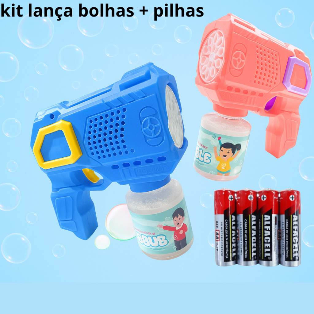 kit 4 Lança Bolhas Festa Casamento Brinquedo Interativo  Crianças Luzes Som Refil e Pilhas Incluso