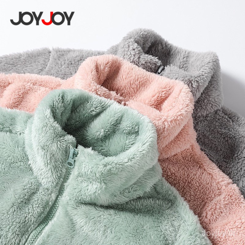 Joyjoy Jaqueta feminina elegante de lã sólida de inverno, casaco de veludo ,blusa de frio feminina c