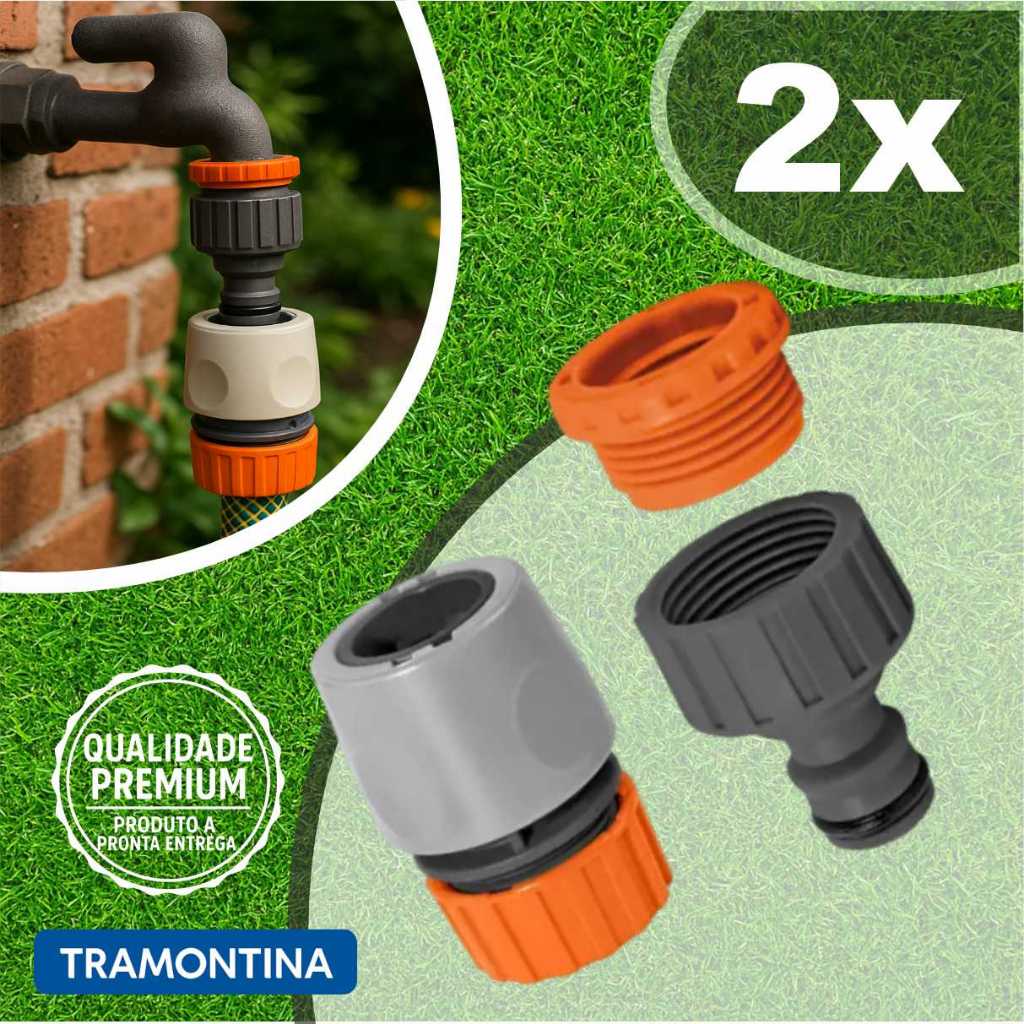 2 Engate Rápido + 2 Adaptador Com Rosca 3/4 Bucha de Redução Para Mangueira e Torneira Tramontina