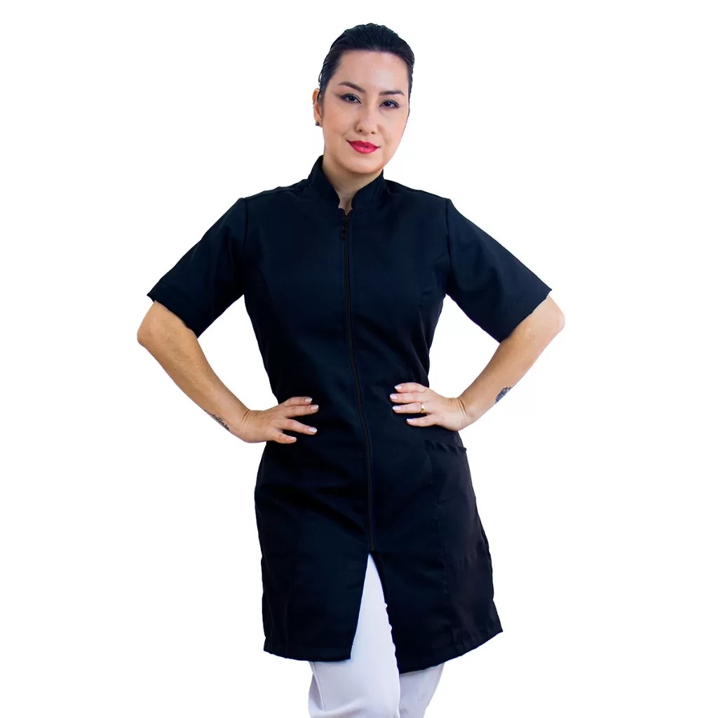 Jaleco Feminino Plus Size Oxford Zíper Gola Padre Manga Curta Profissional Várias Cores