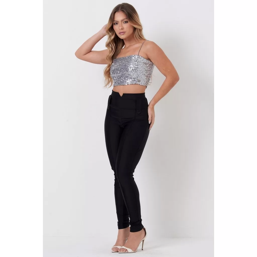 Calça Feminina Up Glam Skinny Cós Alto Planet Girls Preto