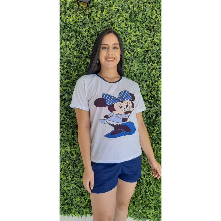 Pijama Feminino Adulto Fresco Short Doll Minnie Cu