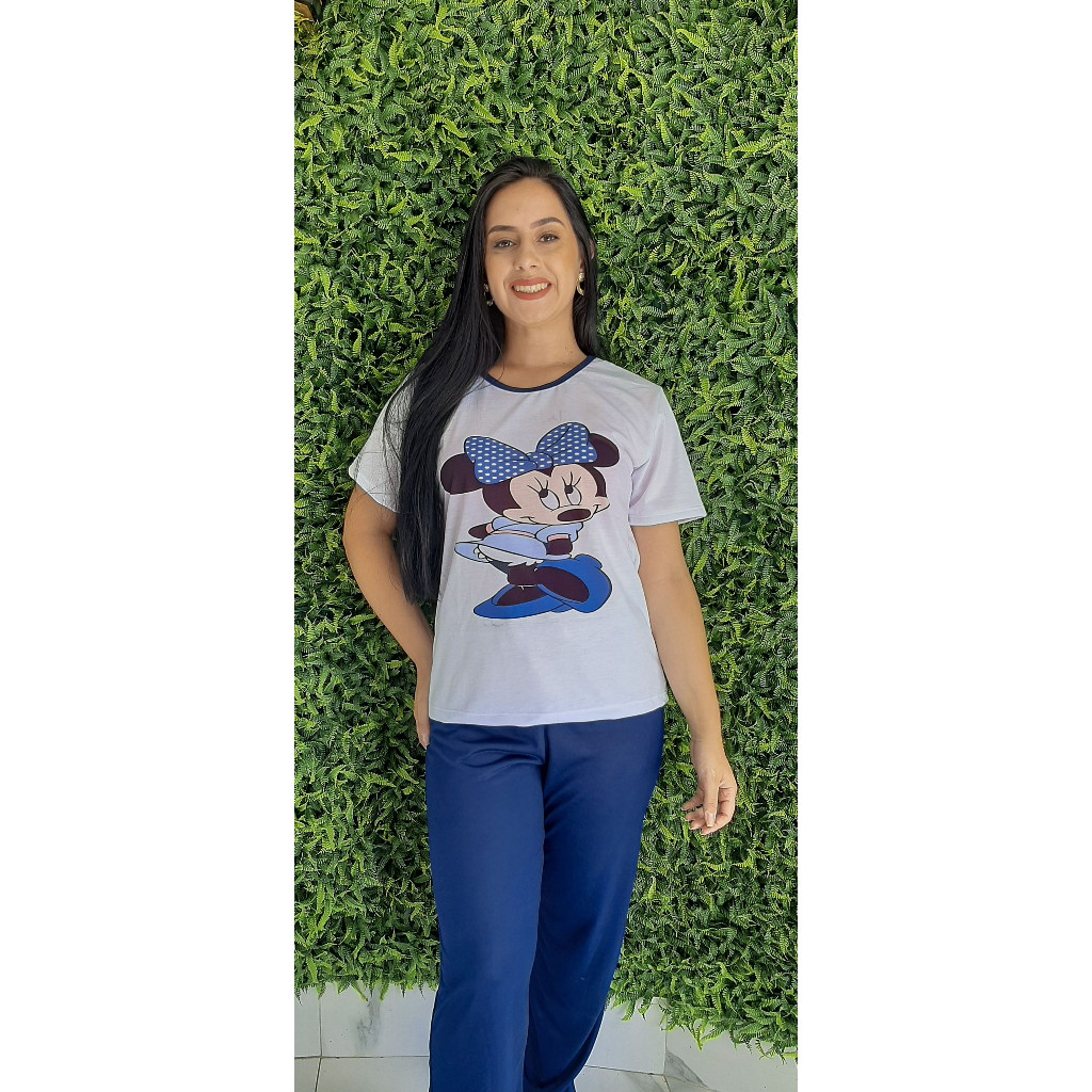 Pijama Feminino Adulto Moda De Meia Estação Animado Minnie