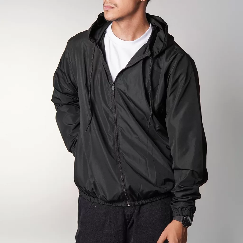 Jaqueta Masculina Corta Vento Impermeável Liso Com Zíper sem Forro e Capuz
