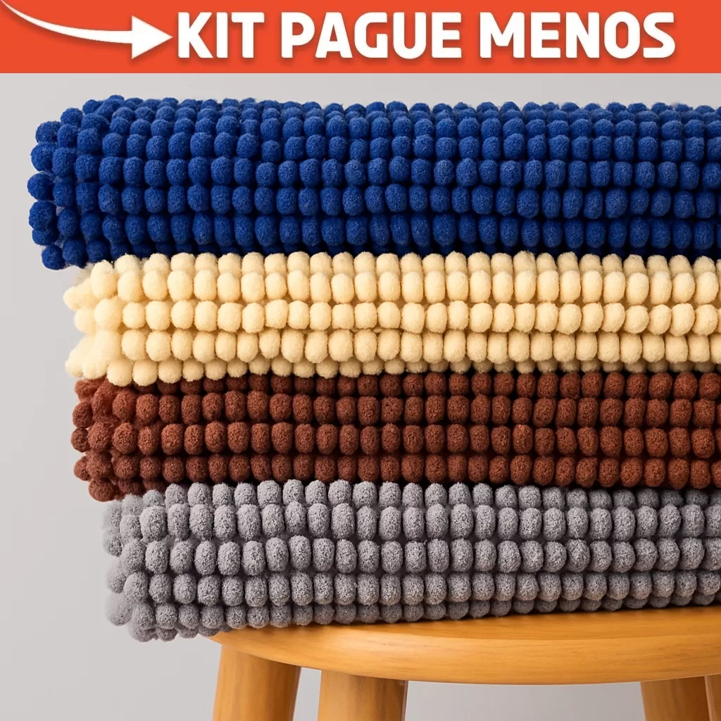 Kit Tapete de Banheiro 40×60 Antiderrapante Microfibra Bolinha Macarrão