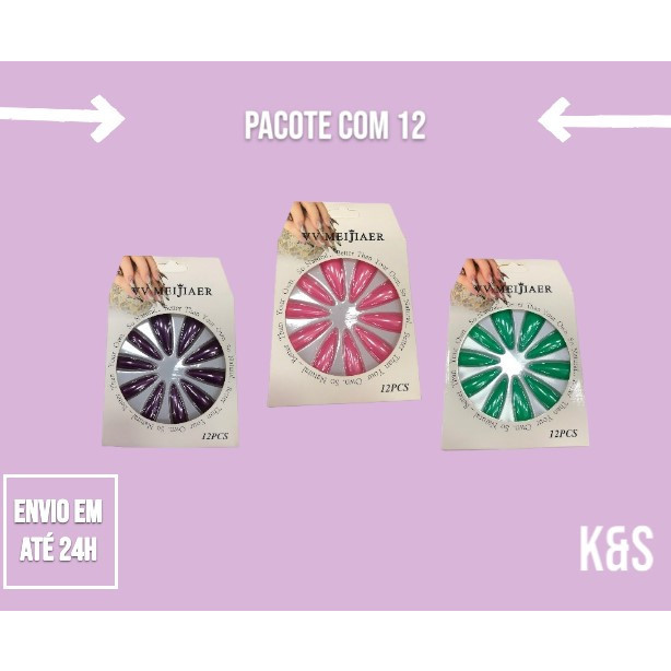 Pacote de Unhas Postiças No Formato Stiletto com 