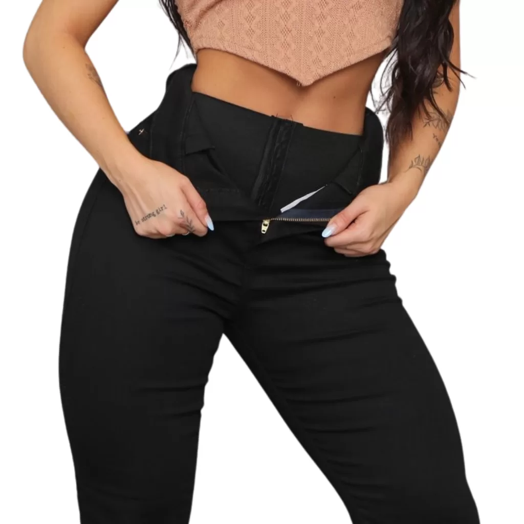 Calça Cinta Modeladora Jeans Super Lipo Zero Barriga Empina Bumbum