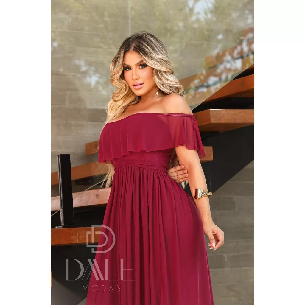Vestido Longo feminino Ombro A Ombro Modelo Para Festas Casamentos, convidada E Eventos