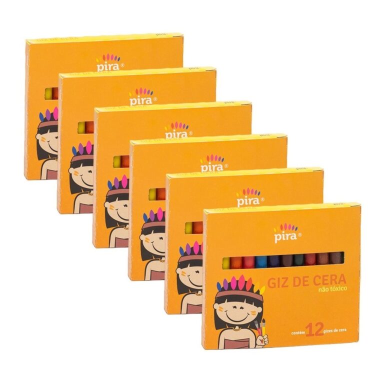 Kit com 06 Caixas Giz de Cera Escolar com 12 Cores
