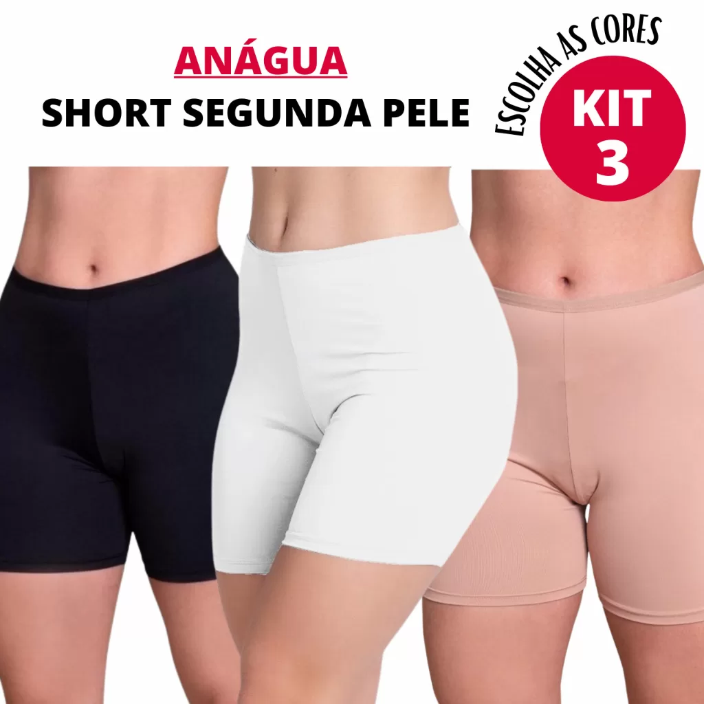 Kit 3 Anagua Short Segunda Pele Usar Baixo Vestido Saia Não Marca na Roupa Confortável Verão